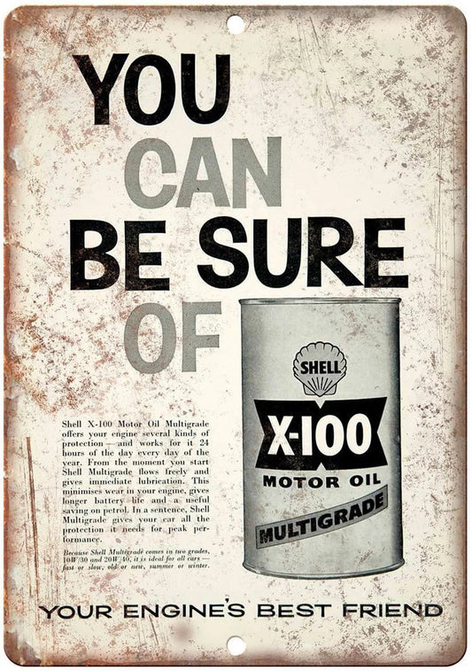 Shell X-100 Funny Gasoline Advertisement Aluminum Sign — product artwork