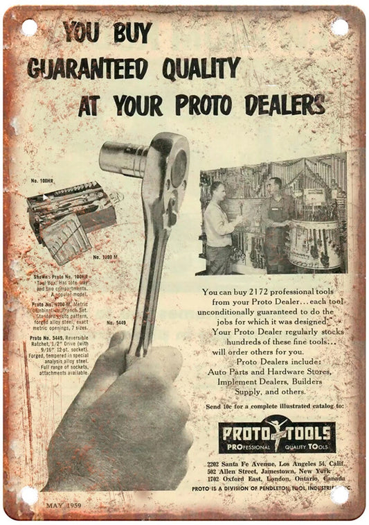Vintage 1959 Proto Tools Ad Reproduction Aluminum Sign — product artwork