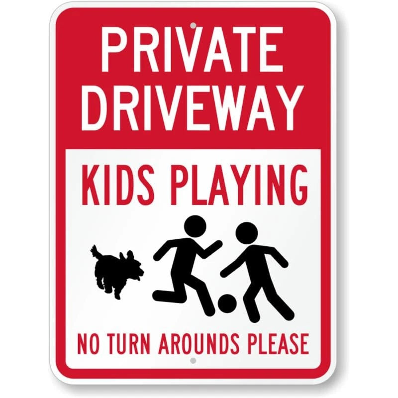 Private Driveway Kids Playing Aluminum Sign — product artwork
