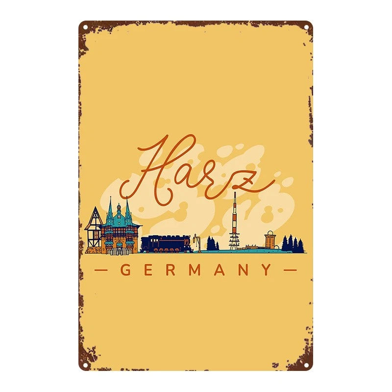 Harz German City Skyline Rustic Wall Art Aluminum Sign — product artwork