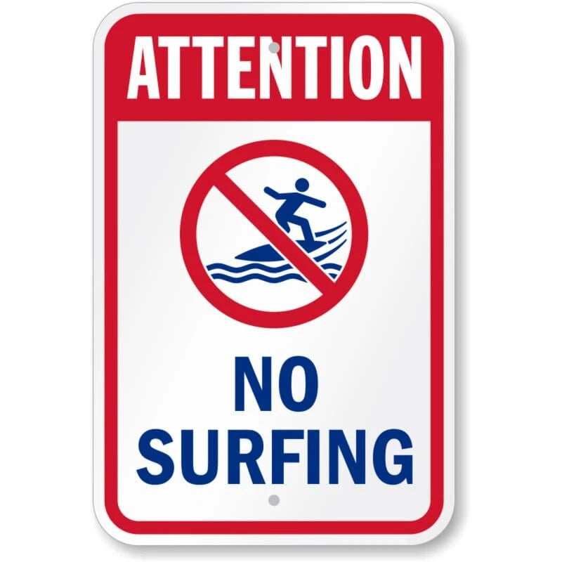 Attention No Surfing Water Safety Aluminum Sign — product artwork