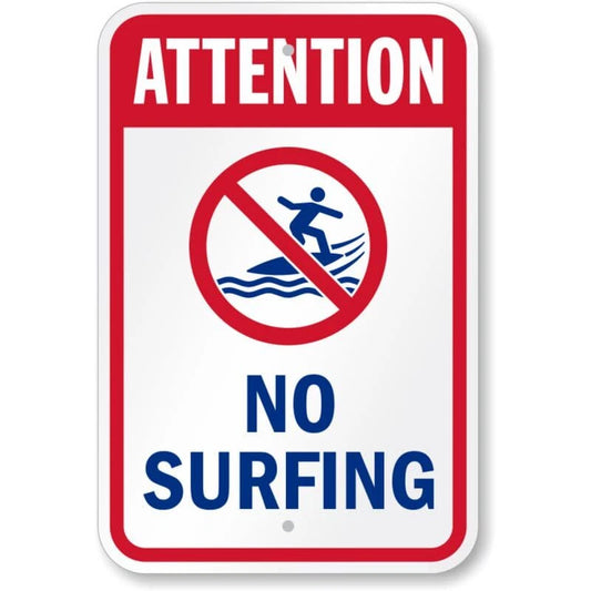 Attention No Surfing Water Safety Aluminum Sign — product artwork