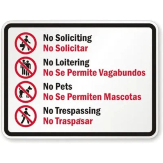 No Soliciting Bilingual Aluminum Sign — product artwork
