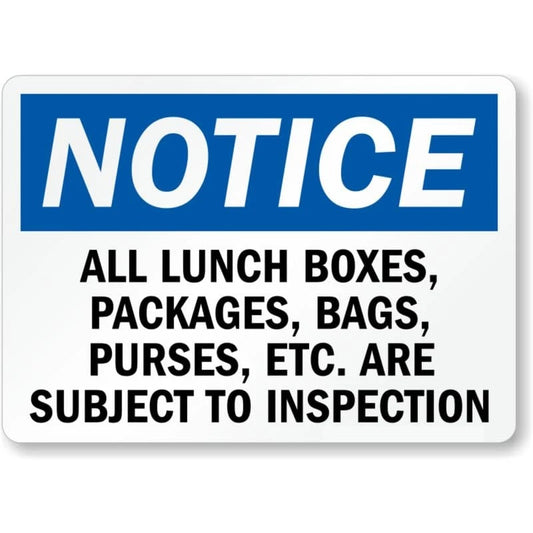 Lunch Boxes Inspection Notice Aluminum Sign — product artwork