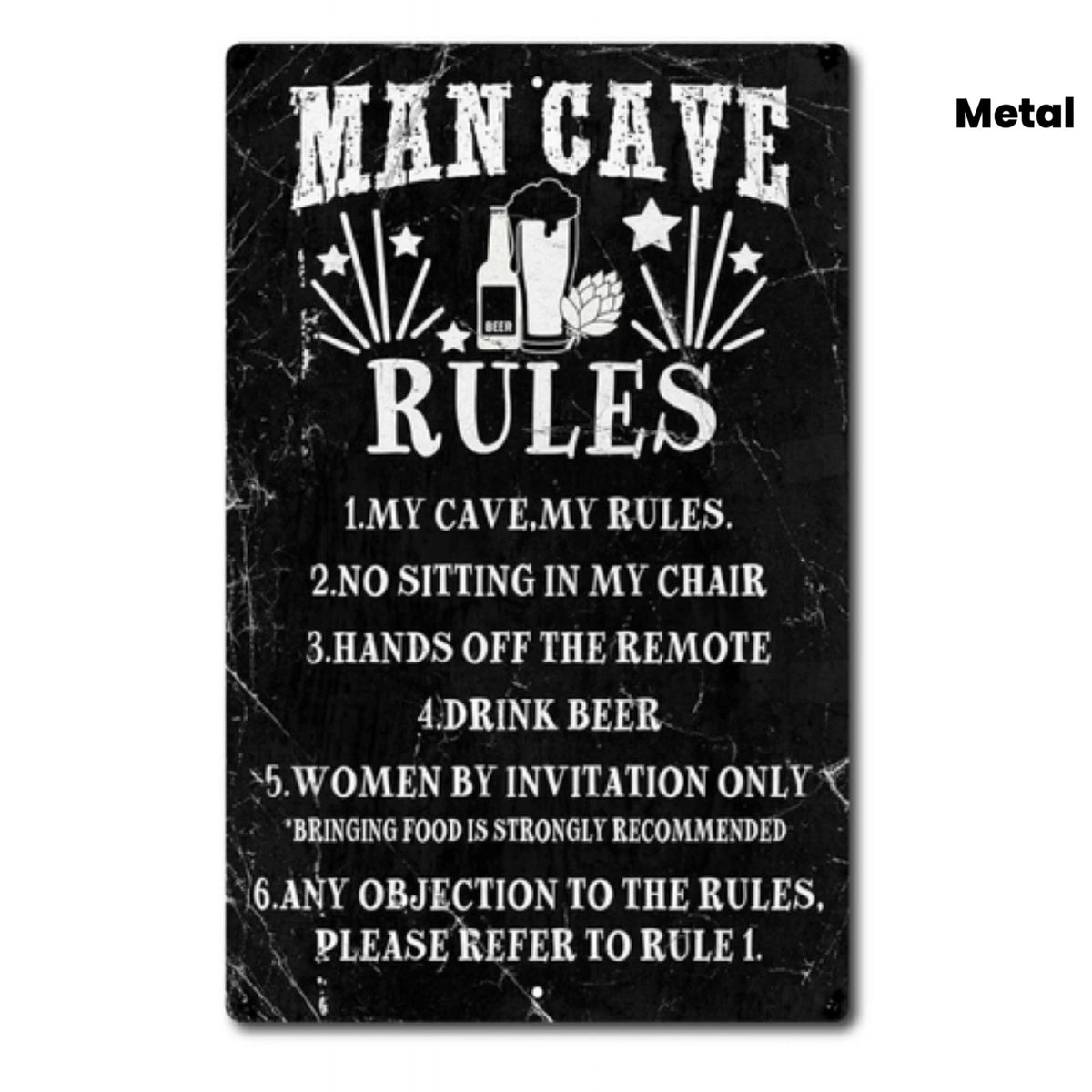 Vintage Funny Man Cave Rules Retro Aluminum Sign — product artwork