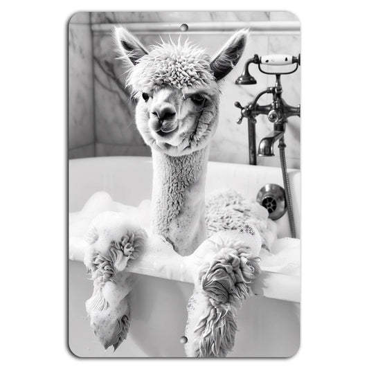 Decorative Bubble Bath Alpaca Funny Aluminum Sign — product artwork