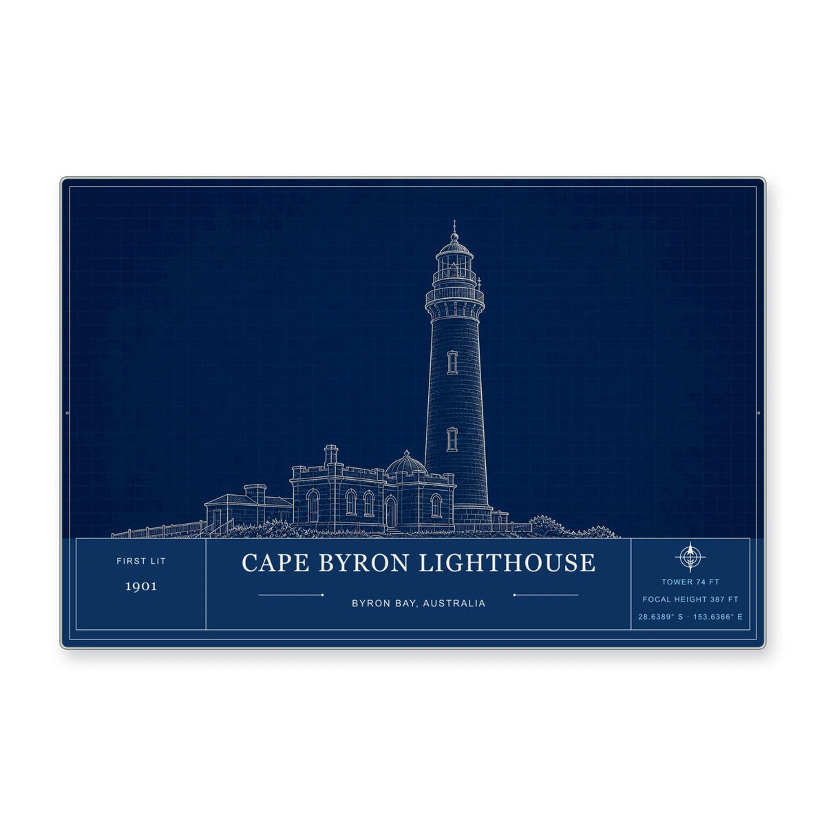 Cape Byron Lighthouse Architectural Wall Art Aluminum Sign — product artwork
