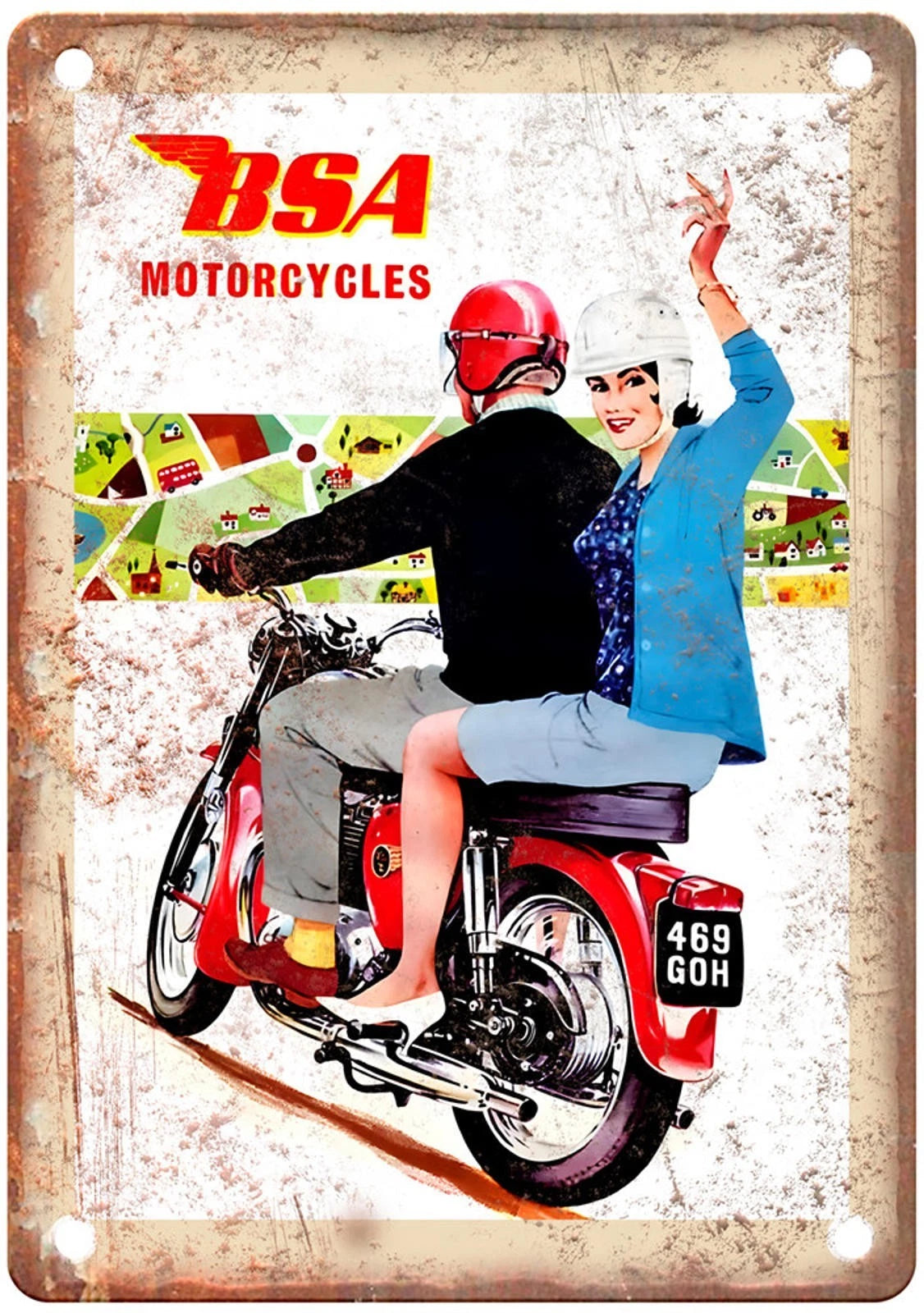 BSA Motorcycles 469 GOH Vintage Advertisement Aluminum Sign — product artwork