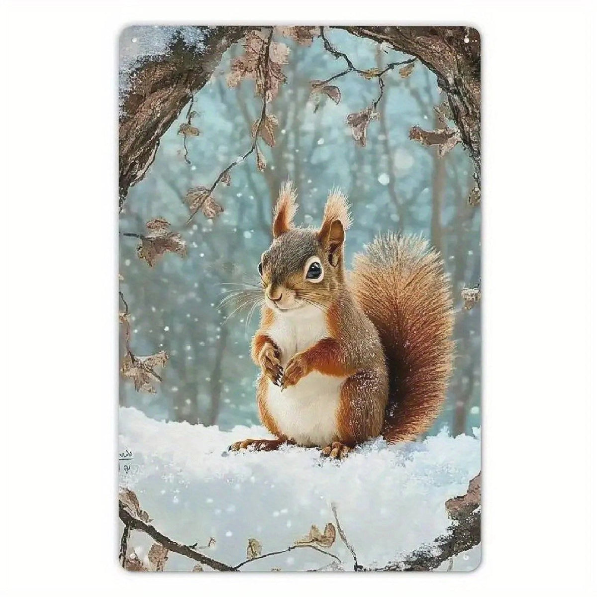 Winter Squirrel Funny Art Aluminum Sign — product artwork