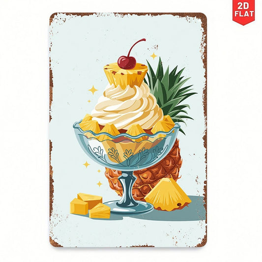 Pineapple Sundae Funny Retro Tropical Kitchen Aluminum Sign — product artwork