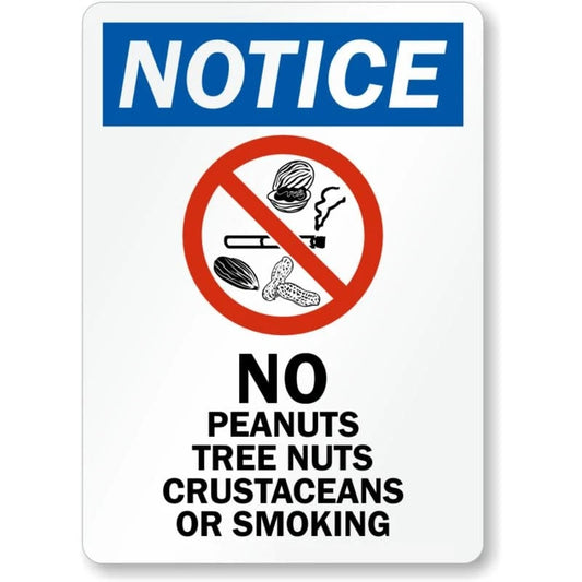 No Peanuts Crustaceans Smoking Aluminum Sign — product artwork