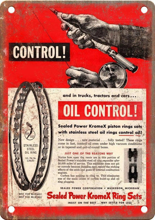 Sealed Power KromeX Piston Rings Vintage Advertisement Aluminum Sign — product artwork