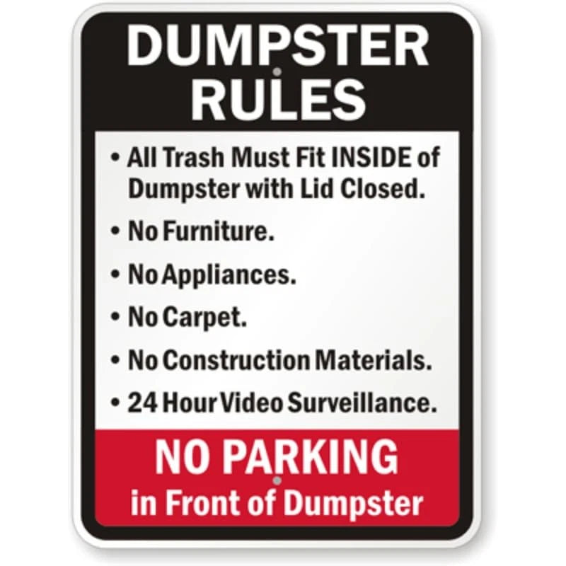 No Parking Dumpster Rules Aluminum Sign — product artwork