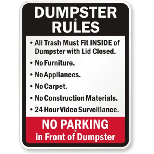 No Parking Dumpster Rules Aluminum Sign — product artwork