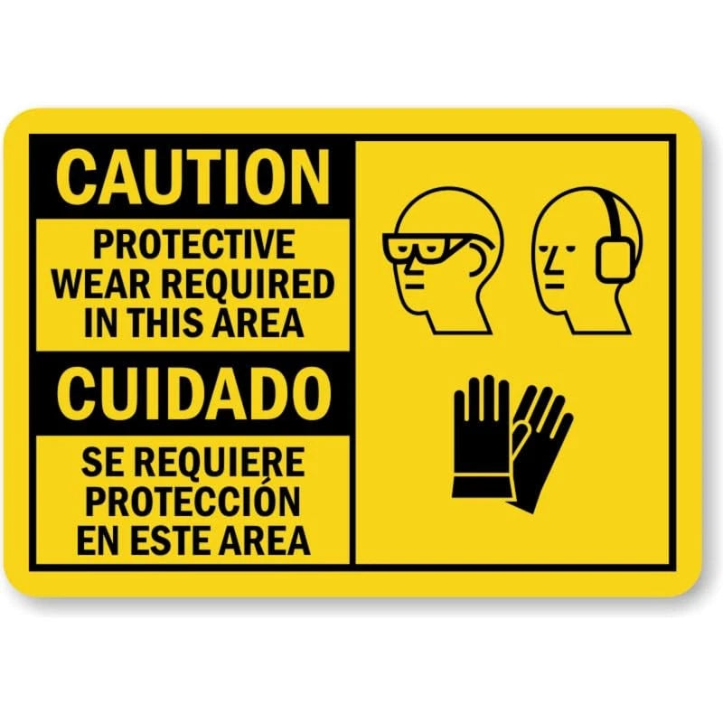 Bilingual Protective Wear Required Aluminum Sign — product artwork