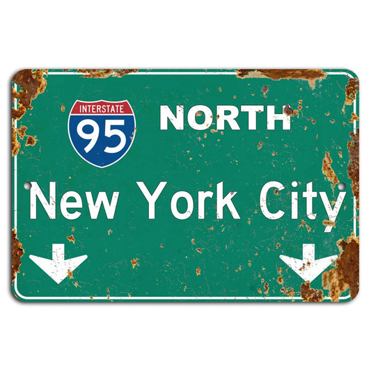 Vintage NYC I95 North Green Retro Aluminum Sign — product artwork