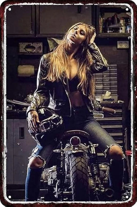 Vintage Army Pinup Girl Military Motorcycle Aluminum Sign — product artwork