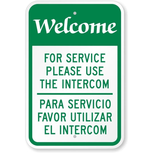 Bilingual Use Intercom Service Aluminum Sign — product artwork