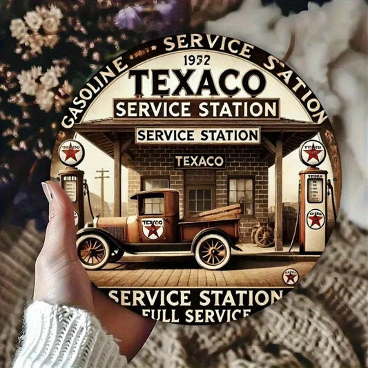 Texaco Gas Station Funny Round Aluminum Sign — product artwork