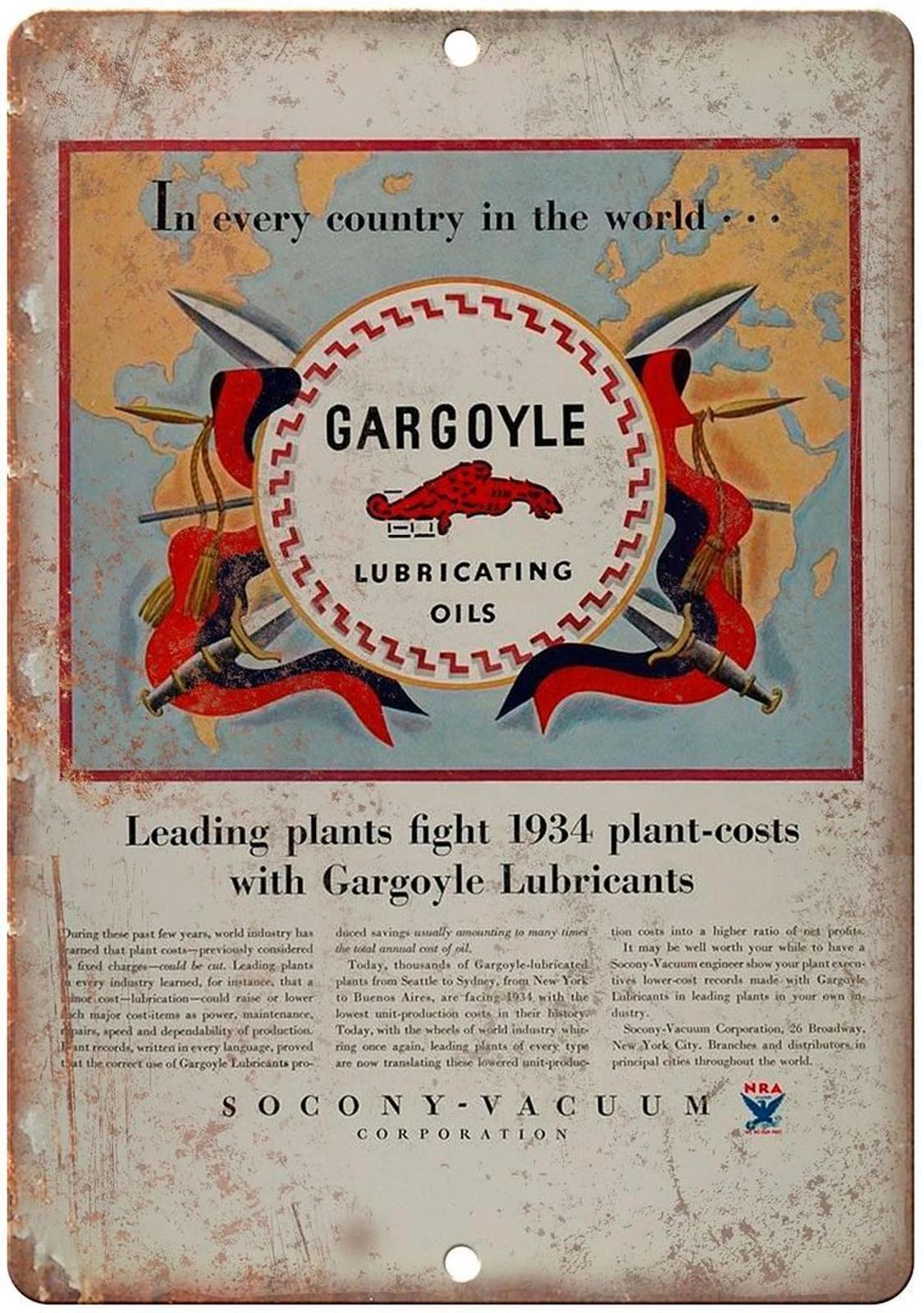 Gargoyle Lubricating Oil Vintage Funny Aluminum Sign — product artwork