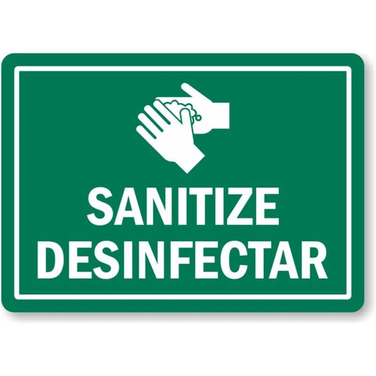 Sanitize Desinfectar Wash Hands Aluminum Sign — product artwork