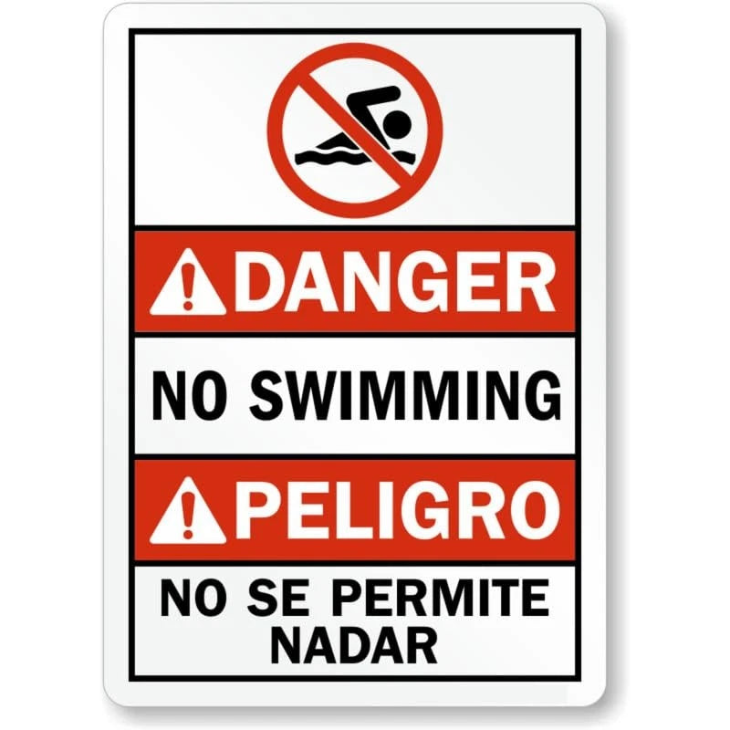 No Swimming Pool Safety Bilingual Aluminum Sign — product artwork