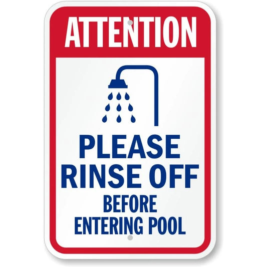Please Rinse Off Before Entering Pool Aluminum Sign — product artwork