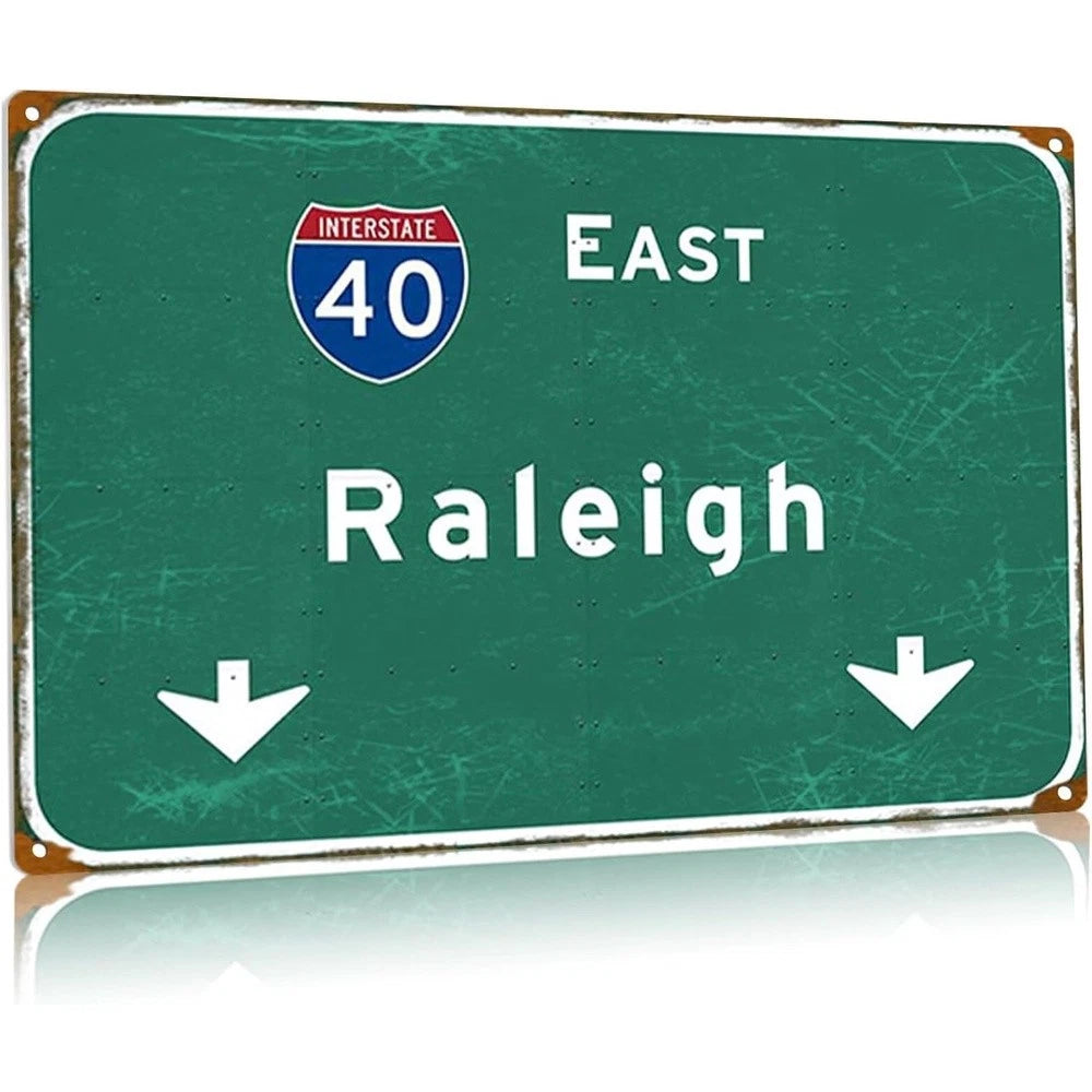 Vintage Route Interstate Retro Funny East Raleigh Aluminum Sign — product artwork