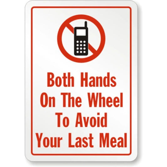 Both Hands on Wheel Aluminum Sign — product artwork