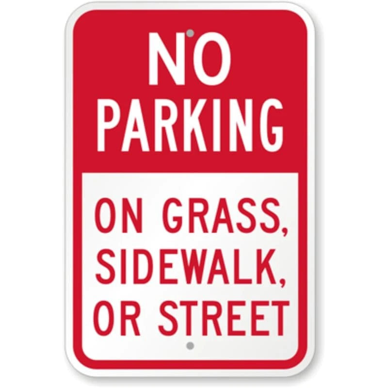 No Parking Grass Sidewalk Aluminum Sign — product artwork