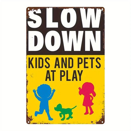 Slow Down Funny Vintage Retro Warning Aluminum Sign — product artwork
