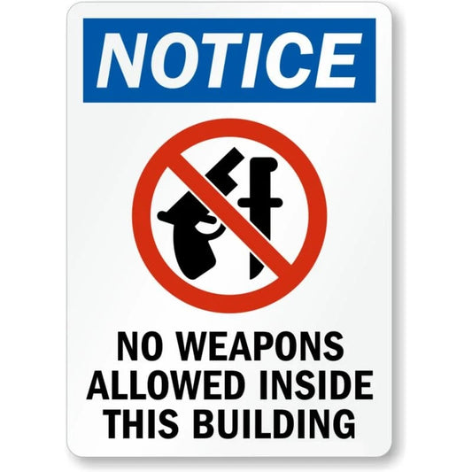 No Weapons Allowed Building Aluminum Sign — product artwork