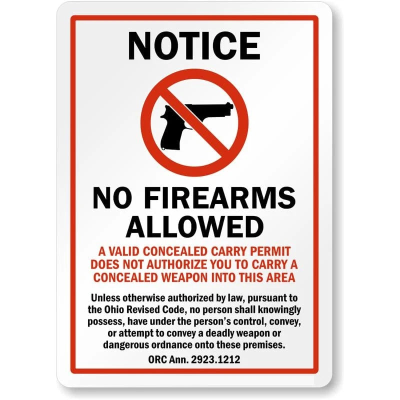 Ohio No Firearms Allowed Unless Authorized Aluminum Sign — product artwork