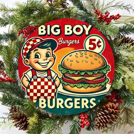 Big Boy Burgers Funny Round Aluminum Sign — product artwork