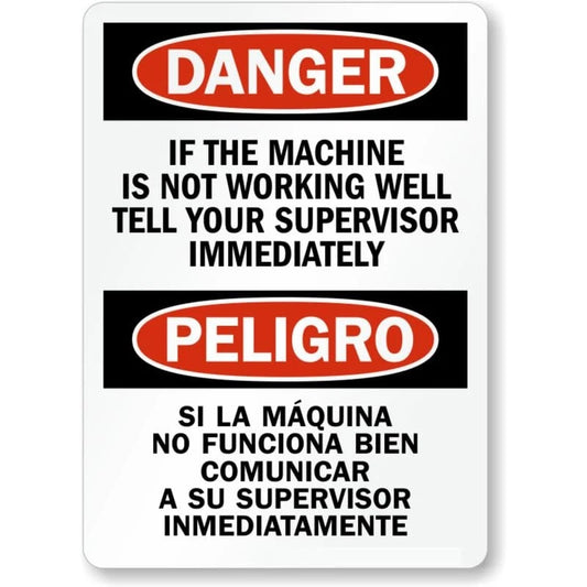 Bilingual Machine Not Working Aluminum Sign — product artwork
