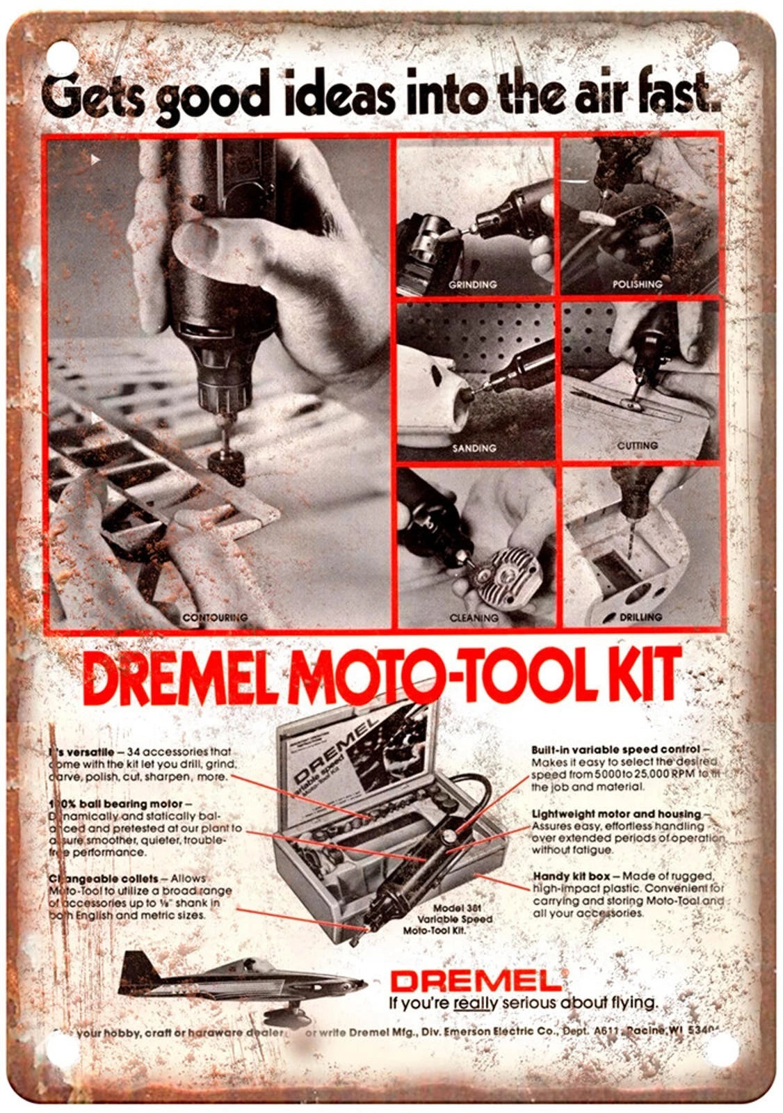 Vintage Dremel Variable Speed Moto Tool Aluminum Sign — product artwork