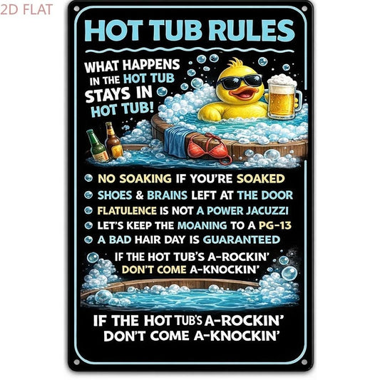 Funny Hot Tub Rules Aluminum Sign — product artwork