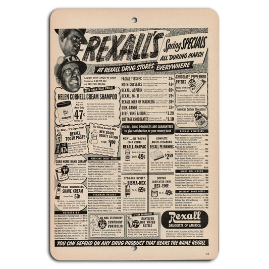Rexall Spring Vintage Retro Drugstore Pharmacy Aluminum Sign — product artwork