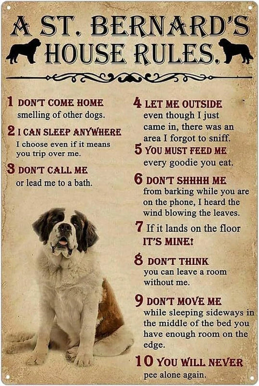 St Bernard's House Rules Funny Aluminum Sign — product artwork