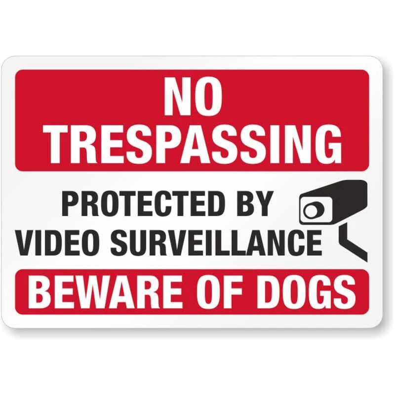 No Trespassing Video Surveillance Beware of Dogs Aluminum Sign — product artwork