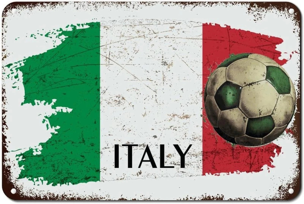 Vintage Italy Country Flag Soccer Ball Aluminum Sign — product artwork