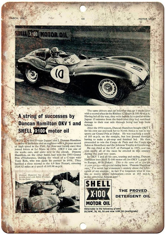 Motor Oil Shell X-100 Vintage Ad Funny Aluminum Sign — product artwork