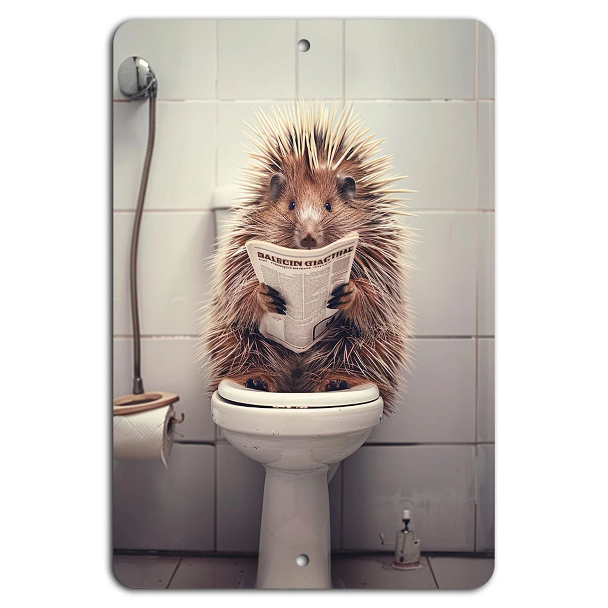 Porcupine Bathroom Rustic Quirky Vertical Aluminum Sign — product artwork