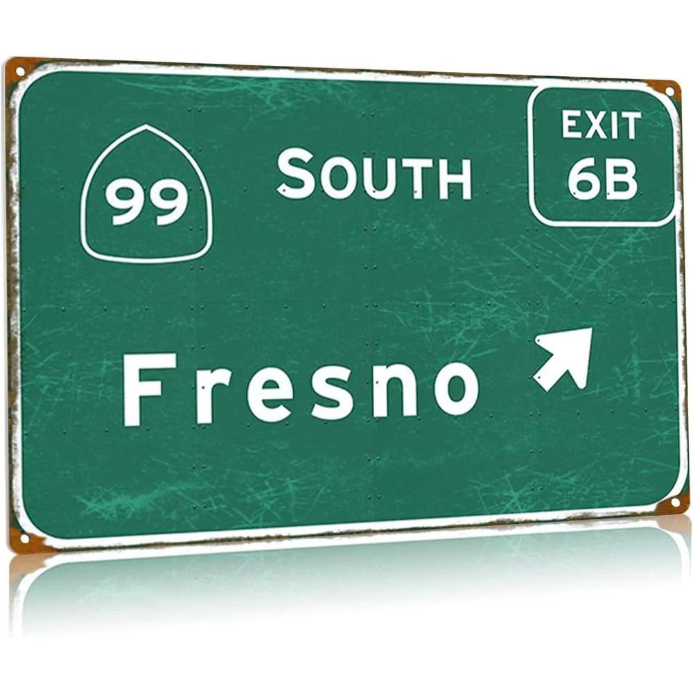 Vintage Road Fresno Exit 89S Highway Funny Aluminum Sign — product artwork