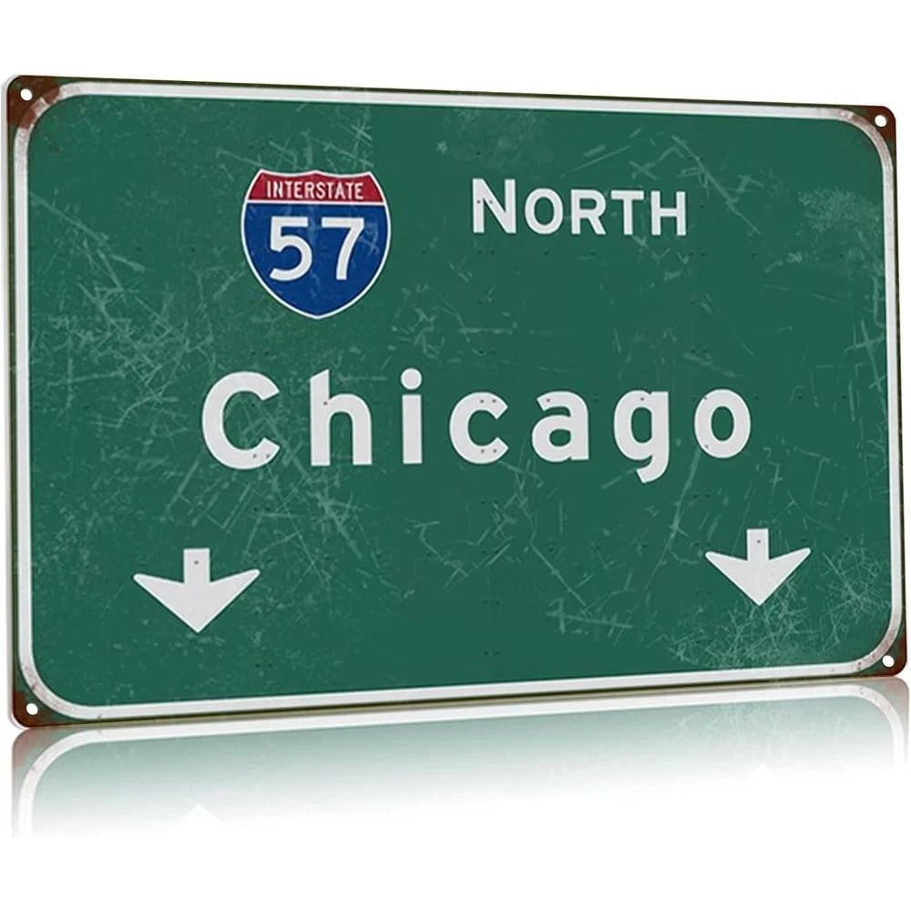 Vintage Chicago Heavy Duty Funny Interstate Aluminum Sign — product artwork