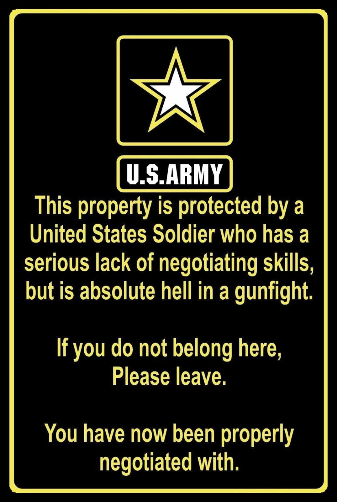 Property Protected by US Army Soldier Funny Aluminum Sign — product artwork
