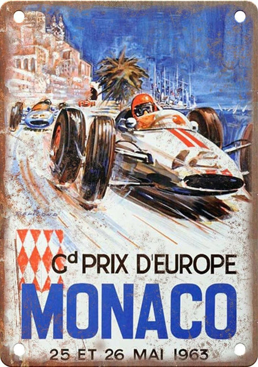 Monaco Motorcycle Vintage Poster Aluminum Sign — product artwork