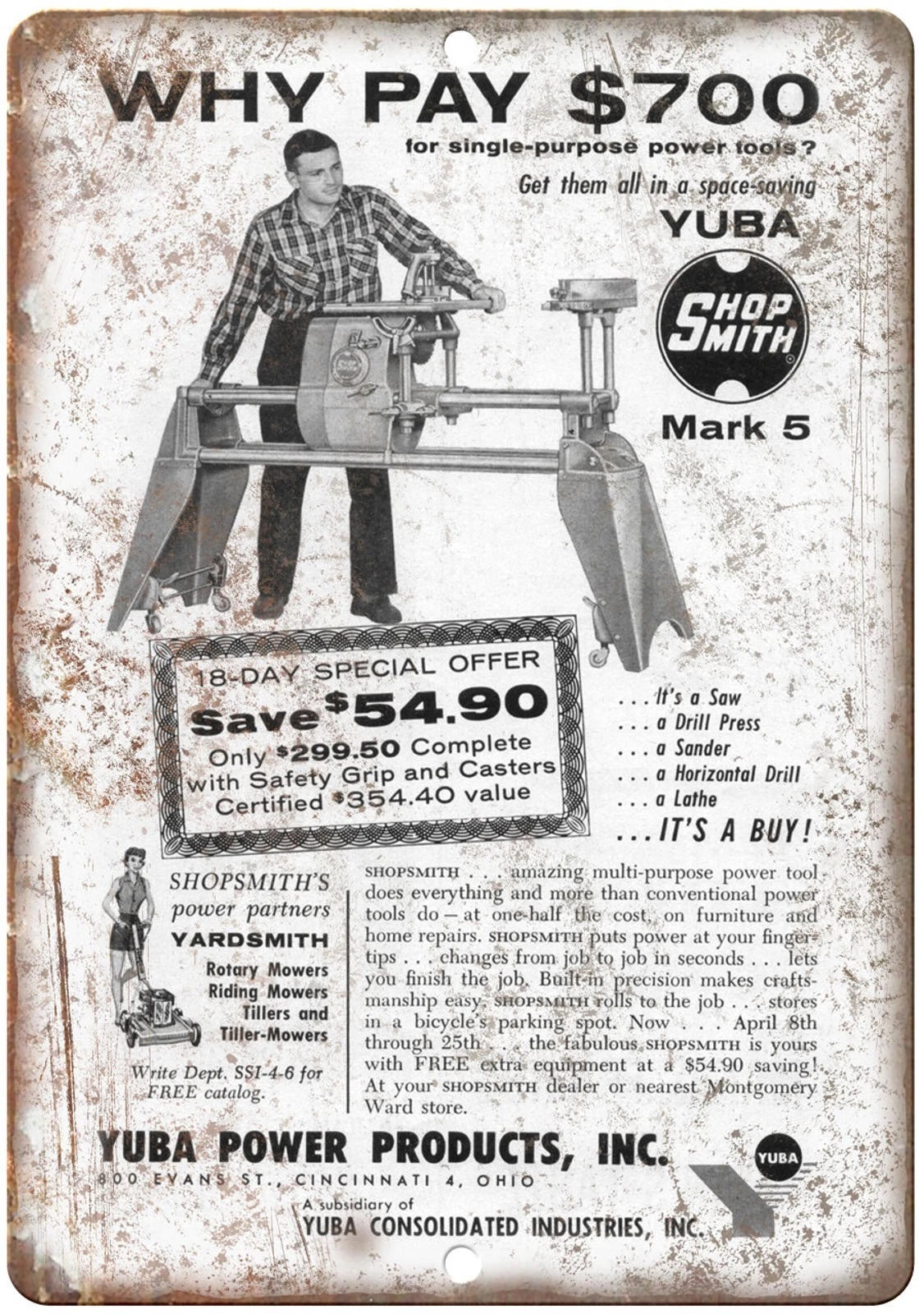 Vintage Yuba Power Tools Reproduction Aluminum Sign — product artwork