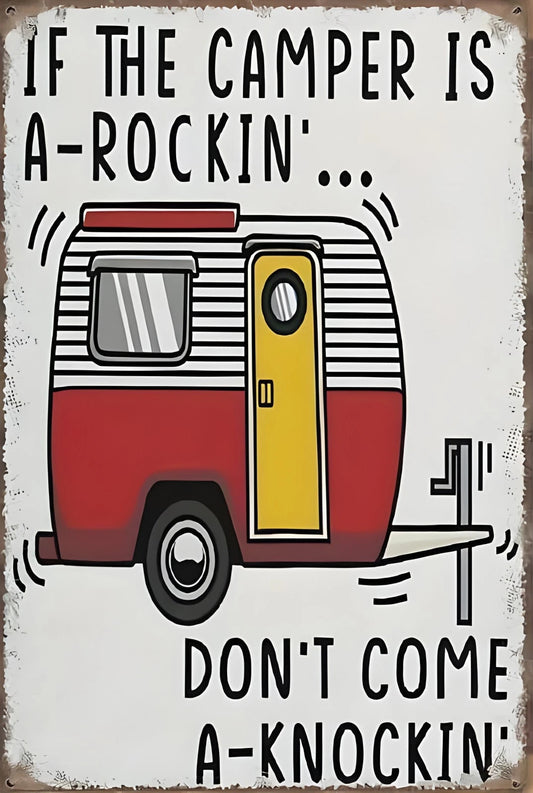 If the Camper Is Rocking Don't Knock Funny Aluminum Sign — product artwork