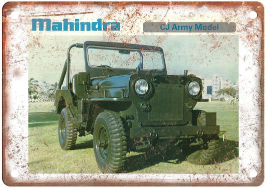 Vintage Auto Mahindra Jeep Retro Look Aluminum Sign — product artwork